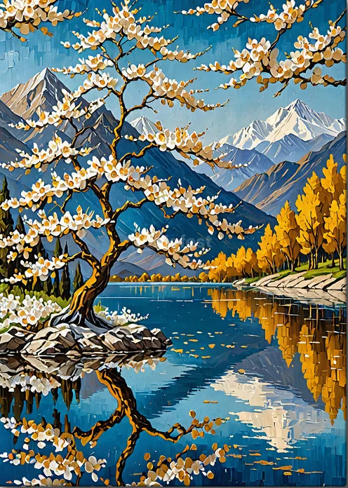 Göl Kenarındaki Ağaç, 50 × 70 cm kanvas tablo